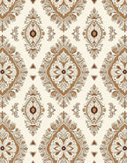 Brown Cream Baroque Damask Floral Rug