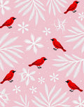 Red Birds White Ferns Pink Background Rug