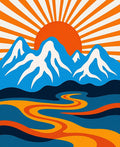 Retro Mountain Landscape With Winding River Rug
