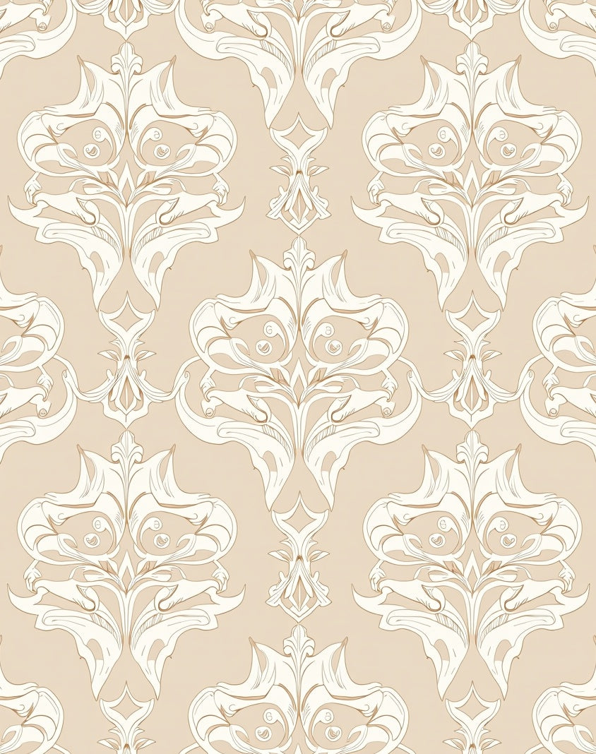 Neutral Damask Floral Ornament Rug
