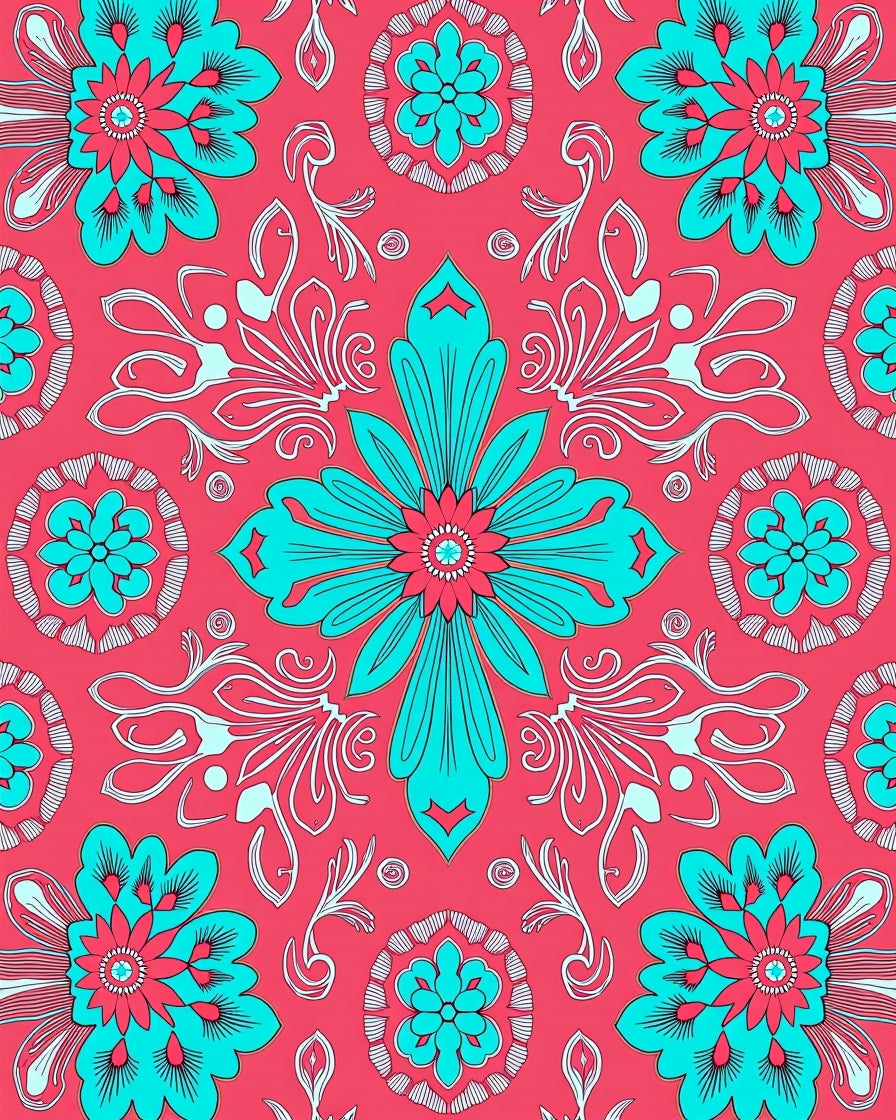 Vibrant Floral Symmetry Pattern Rug