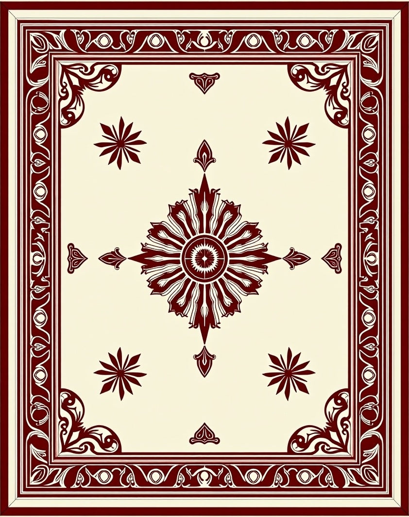 Ornate Central Medallion Border Design Rug