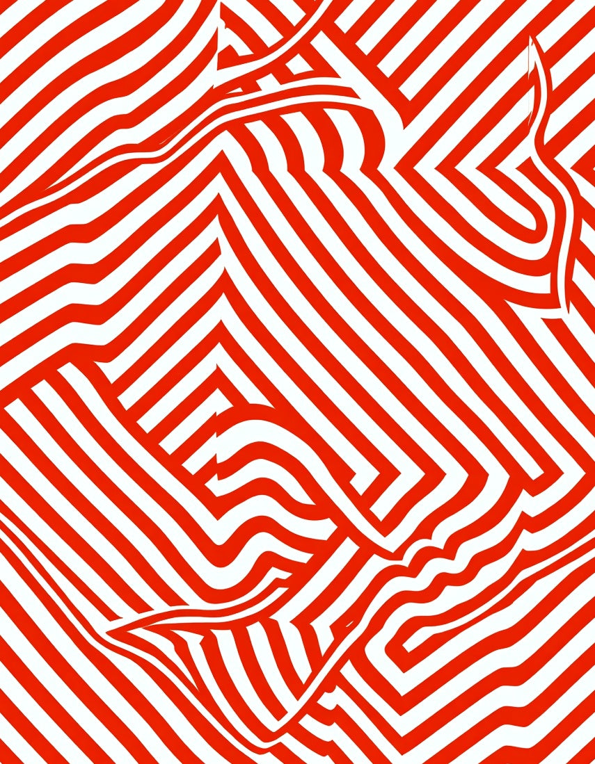 Red White Wavy Geometric Design Rug