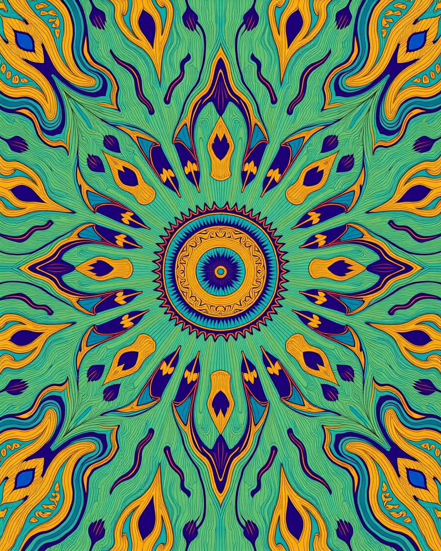 Vibrant Psychedelic Mandala Pattern Rug