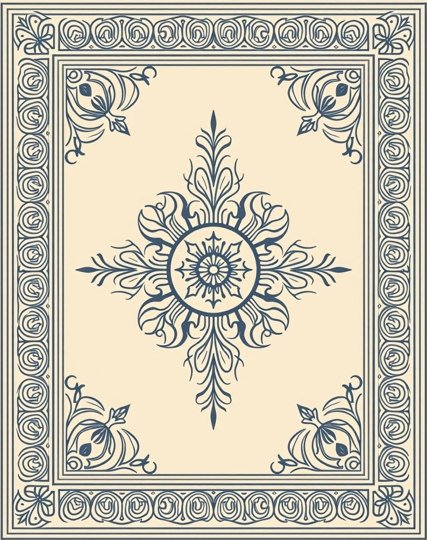 Classic Floral Medallion Border Rug Design Rug