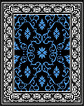 Black Blue Floral Scroll Pattern Rug
