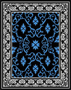 Black Blue Floral Scroll Pattern Rug