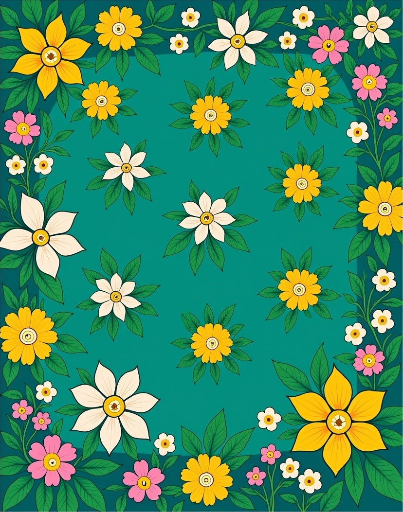 Teal Floral Garden Charm Rug