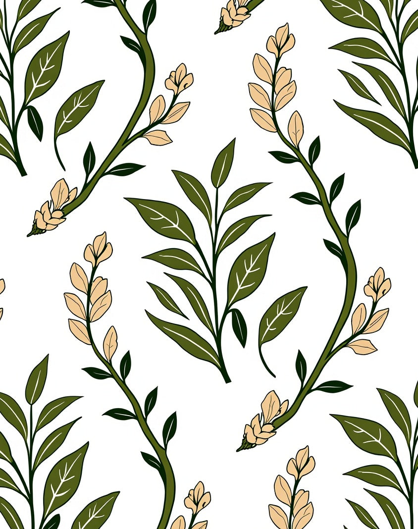 Botanical Sketch And Vine Design Rug