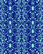 Ornate Blue Floral Scroll Pattern Rug