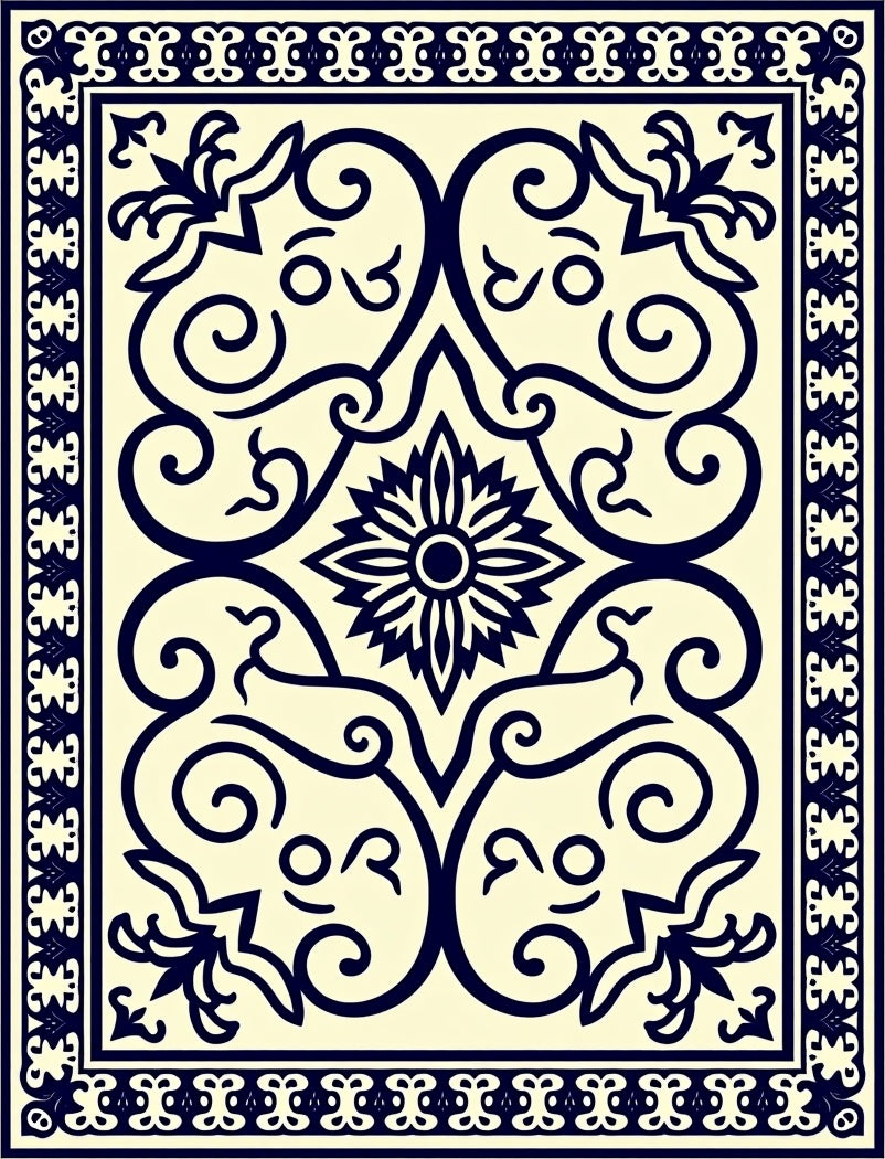 Classic Floral Scrollwork Cream Navy Rug