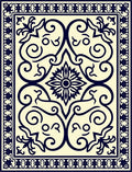 Classic Floral Scrollwork Cream Navy Rug