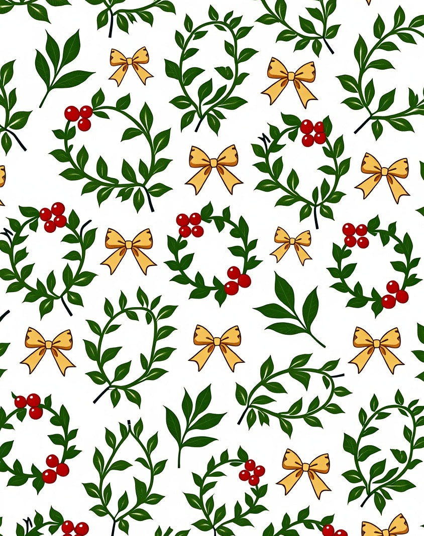 Green Holly Berry Gold Bows Rug
