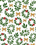Green Holly Berry Gold Bows Rug
