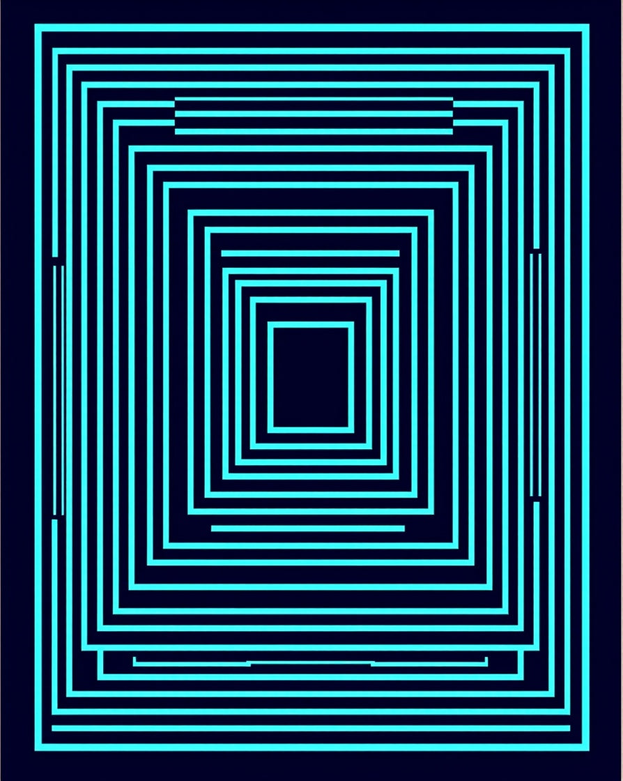 Abstract Cyan Square Pattern Rug