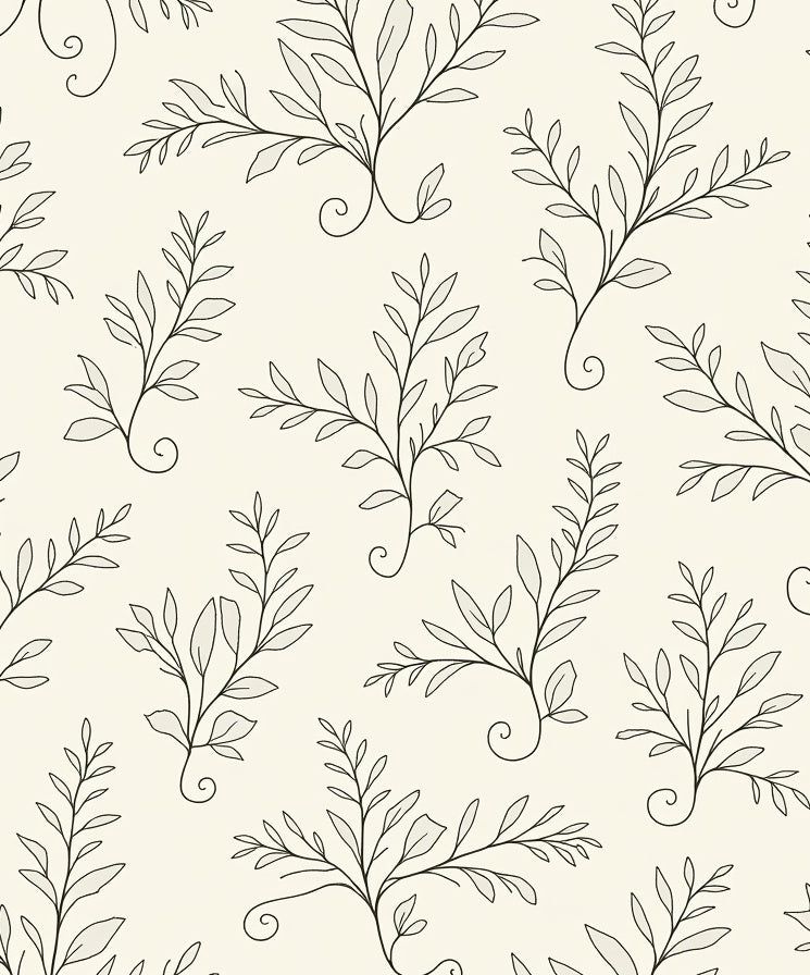 Botanical Outline Patterned Cream Rug