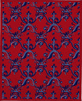 Elegant Red Blue Scroll Pattern Rug