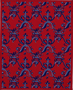 Elegant Red Blue Scroll Pattern Rug