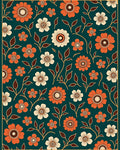 Warm Orange Cream Floral Pattern Rug
