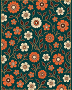 Warm Orange Cream Floral Pattern Rug