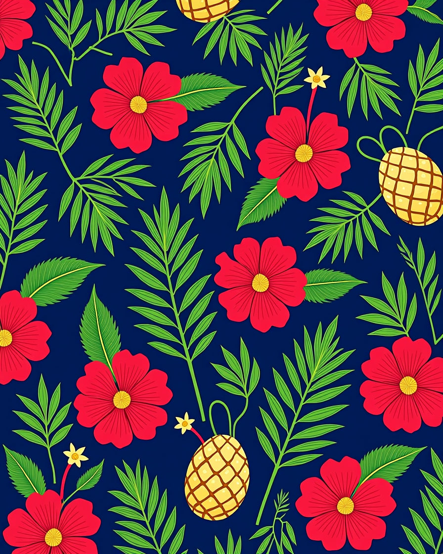 Vibrant Red Floral Pineapple Pattern Rug