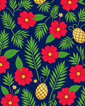 Vibrant Red Floral Pineapple Pattern Rug
