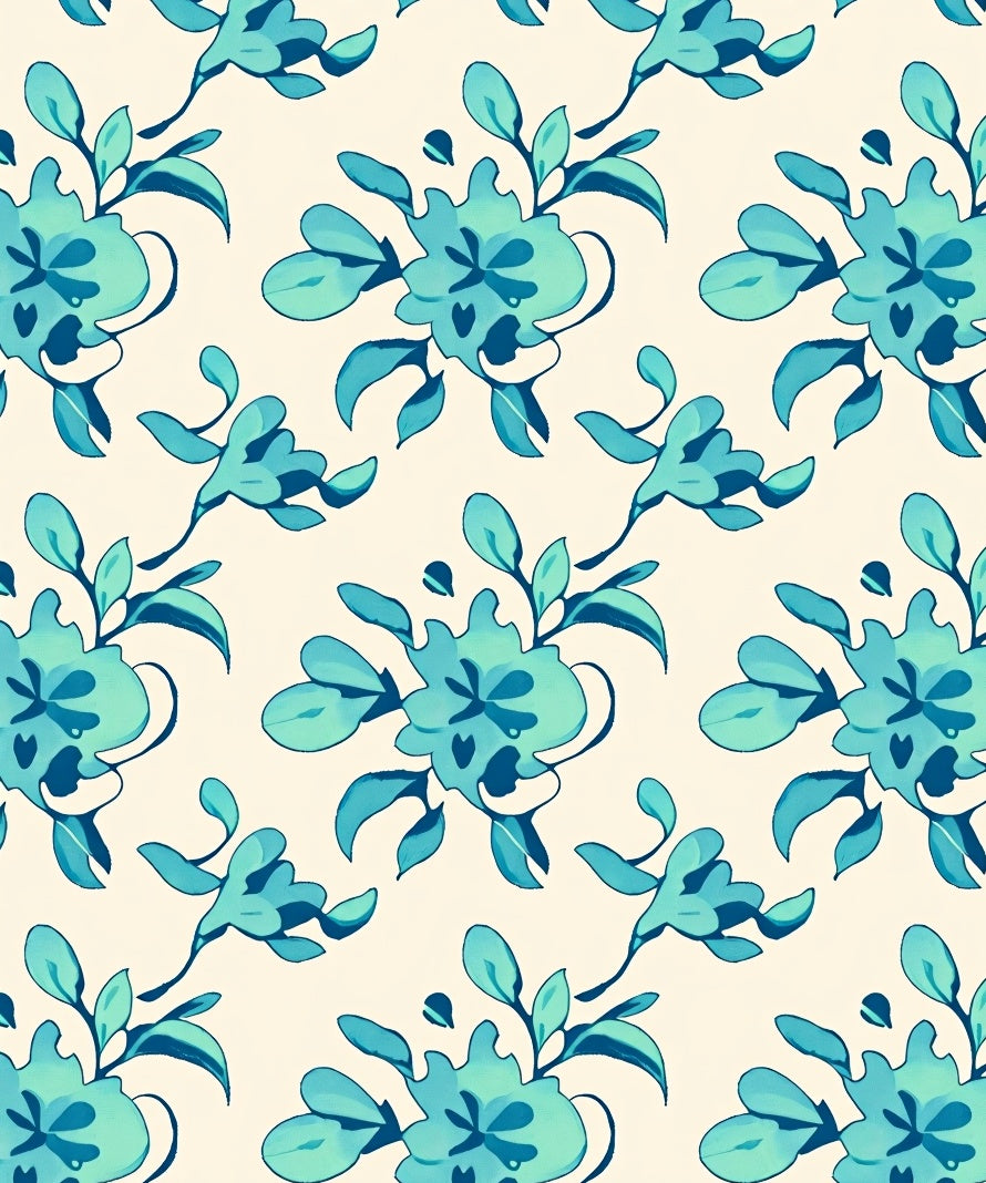 Abstract Teal Floral Pattern Rug
