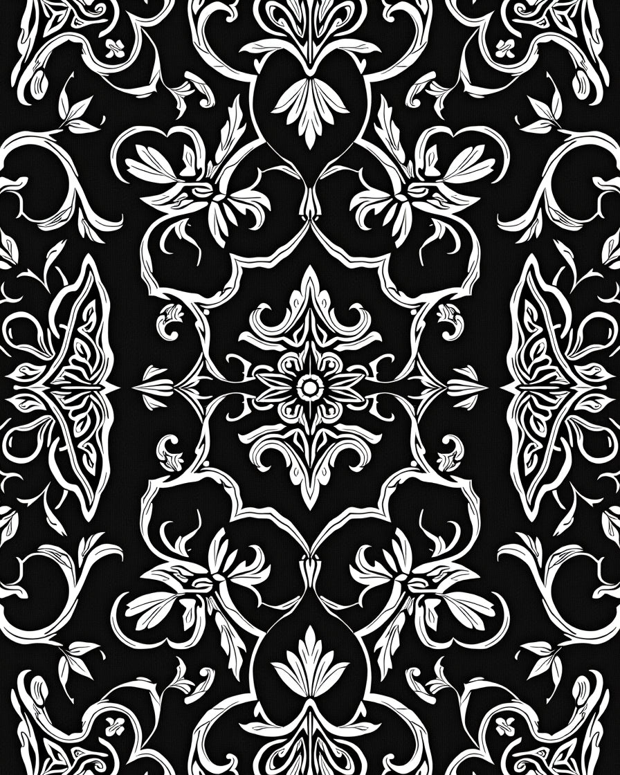 Classic Floral Paisley White On Black Rug