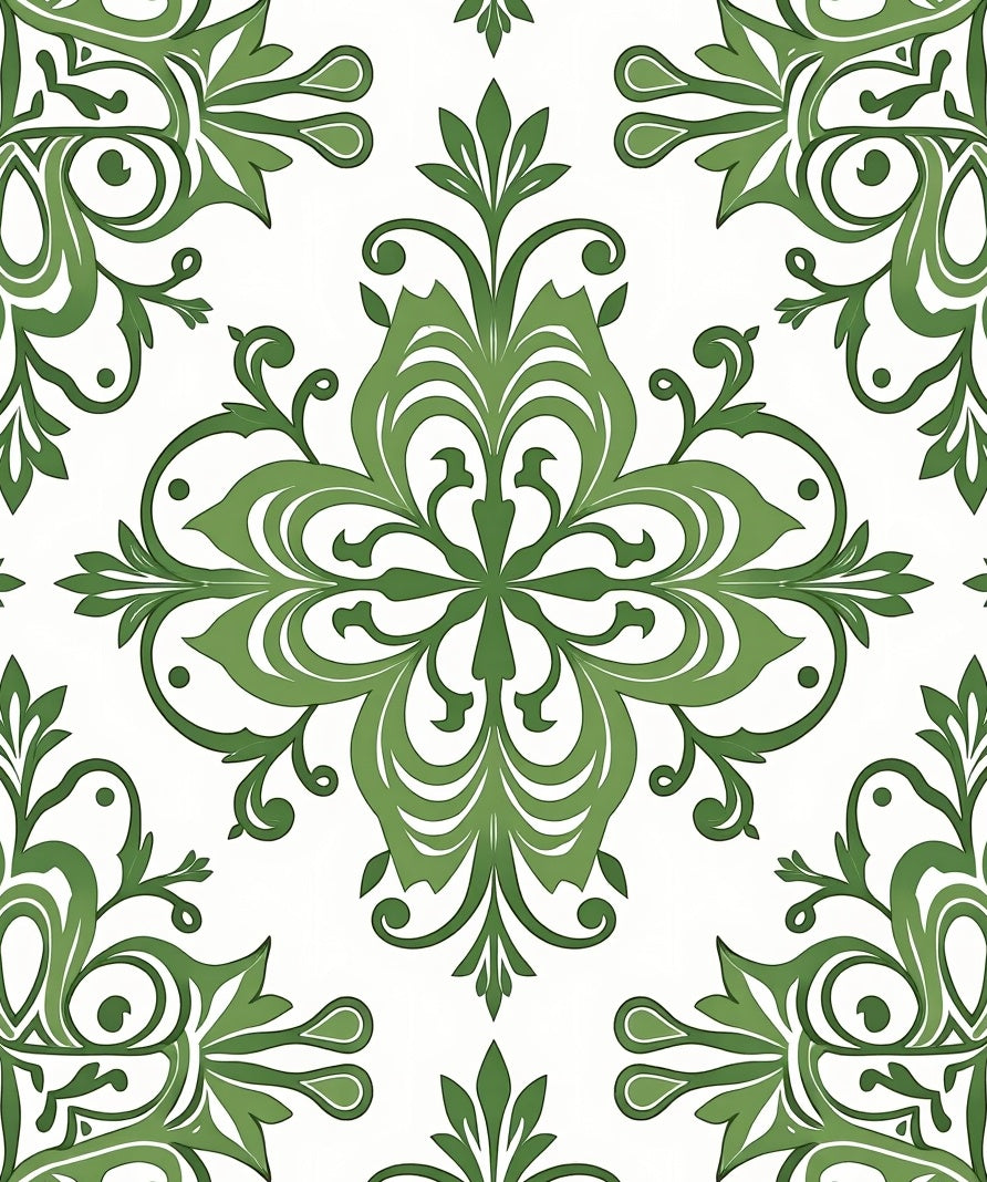 Elegant Green Floral Pattern Rug