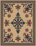 Rich Blue Red Floral Medallion Design Rug