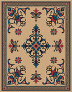 Rich Blue Red Floral Medallion Design Rug
