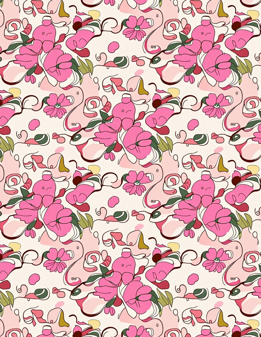 Pink Floral Swirl Artistic Pattern Rug