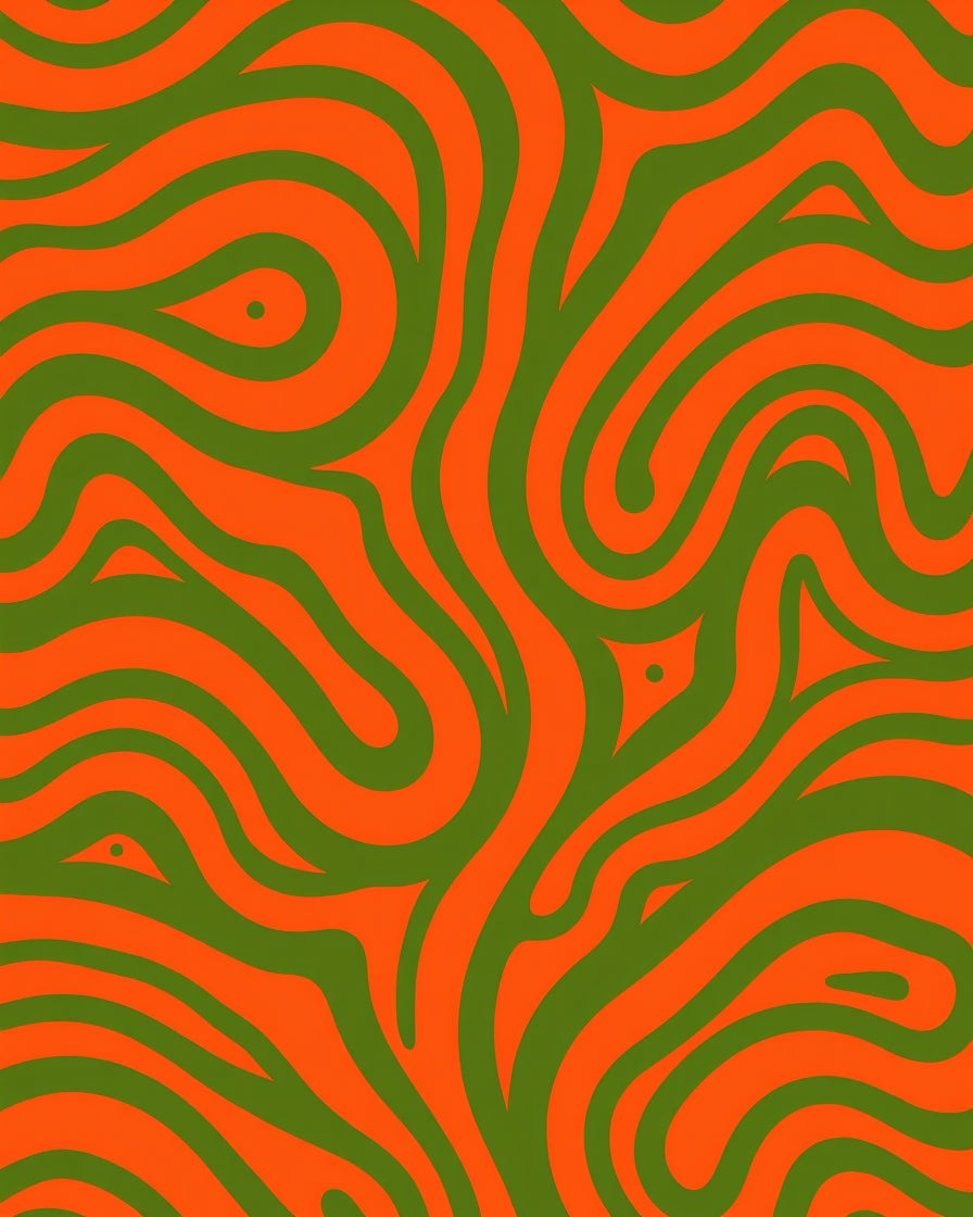 Bold Swirling Emerald Orange Pattern Rug