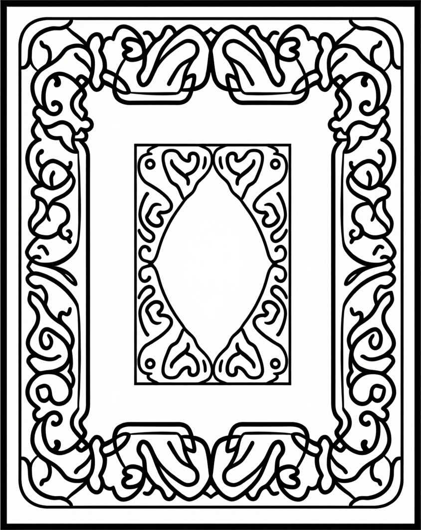 Ornate Heart Scroll Border Design Rug