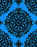 Bold Blue Black Ornamental Medallion Design Rug
