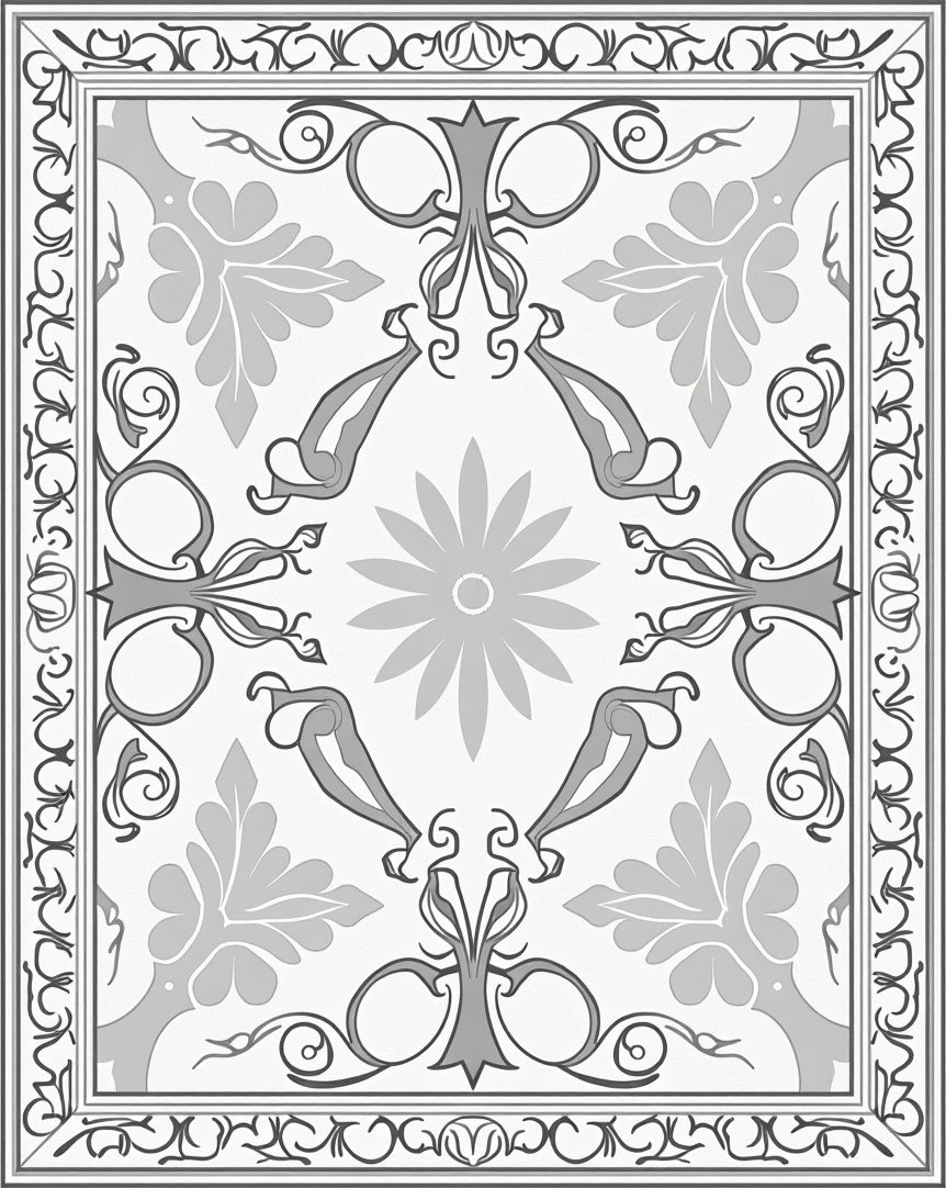 Ornate Floral Scrollwork Inspired Design Rug