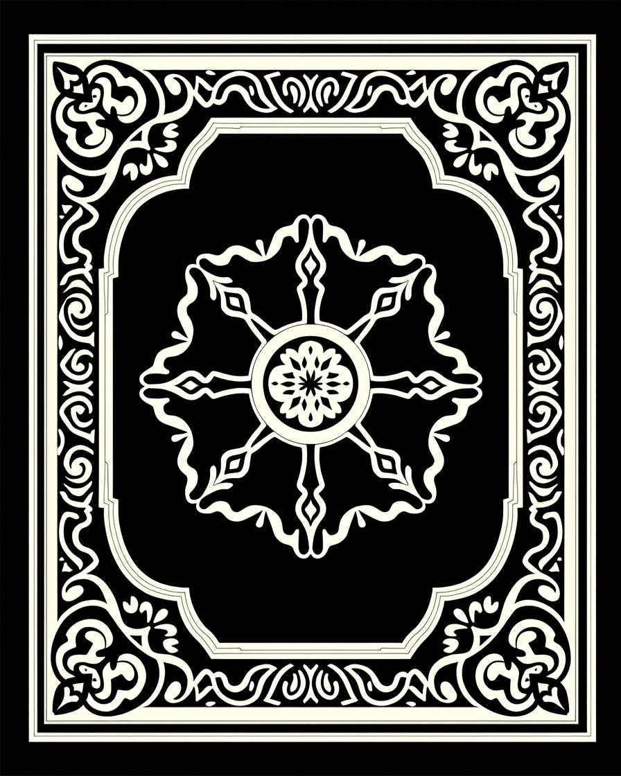 Monochromatic Floral Scrollwork Design Rug