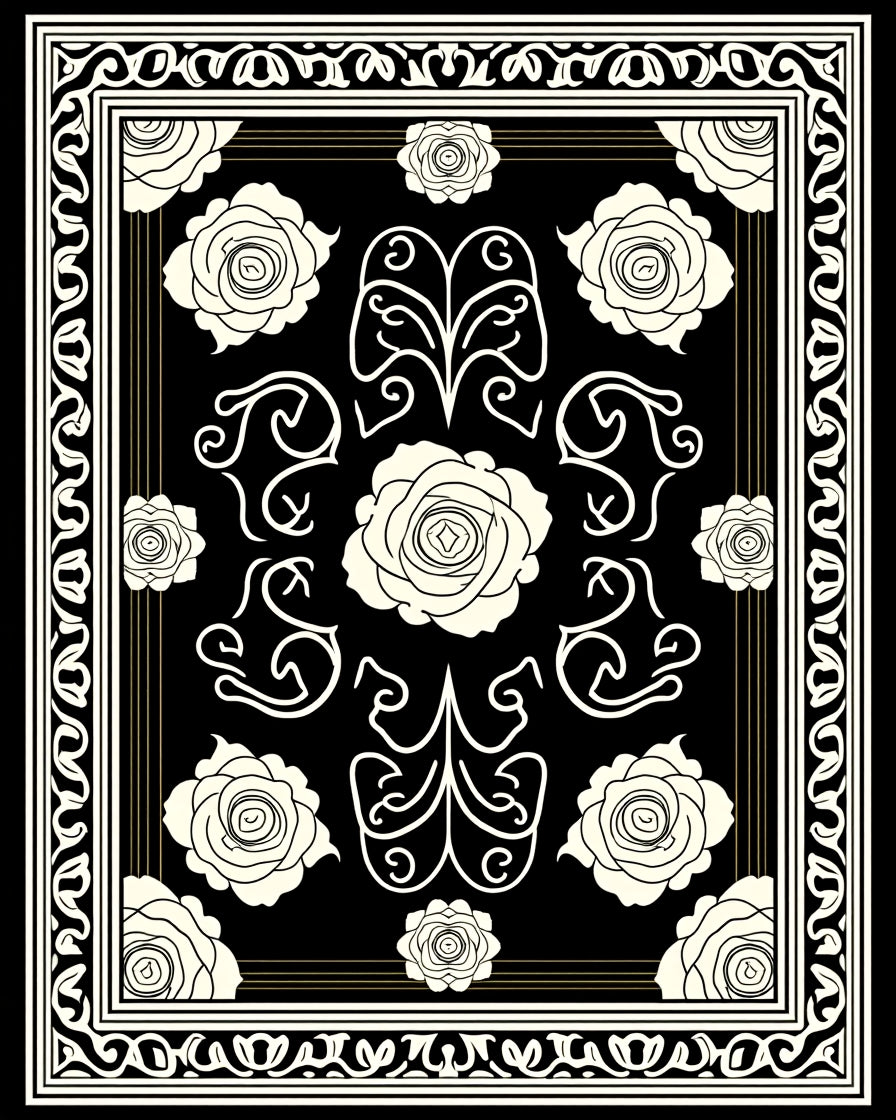 Black Garden Rose Filigree Rug