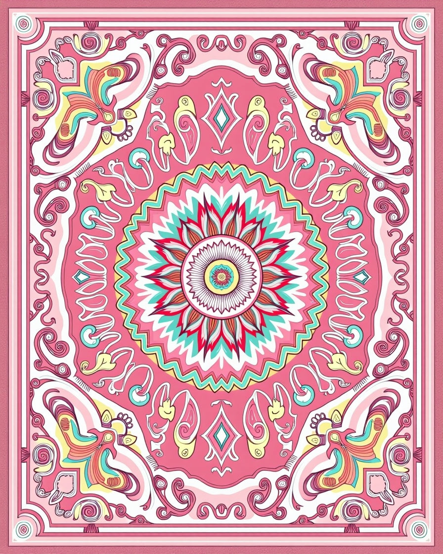 Vibrant Pink Floral Mandala Pattern Rug