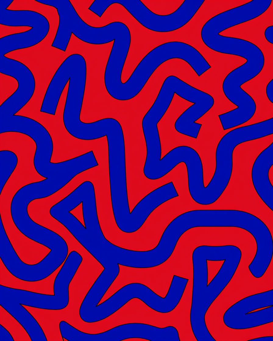 Bold Abstract Blue Ribbon Red Pattern Rug
