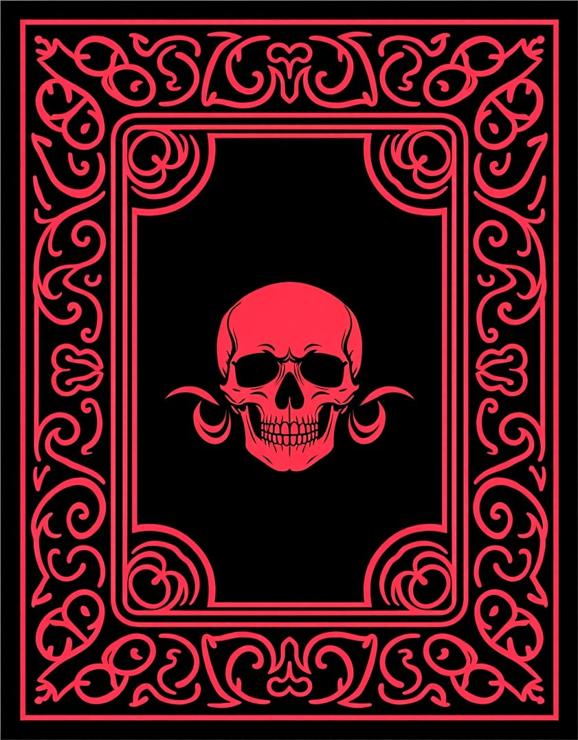 Bold Crimson Skull Ornate Frame Rug