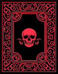 Bold Crimson Skull Ornate Frame Rug