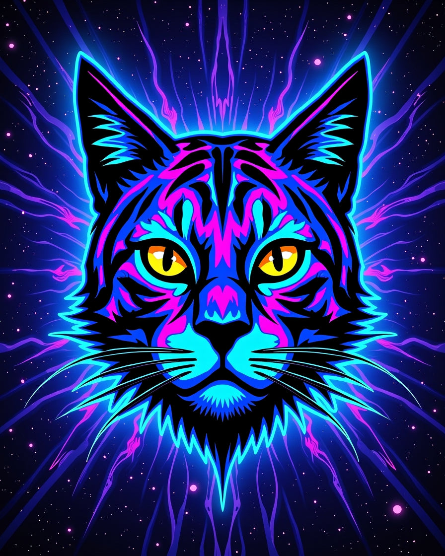 Neon Cat Abstract Starry Night Rug