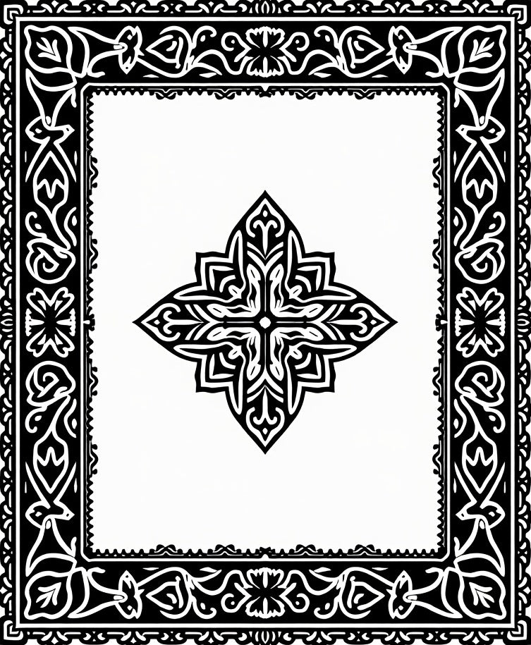 Classic Black White Floral Inlay Rug