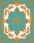 Gold Floral Medallion Turquoise Cream Rug