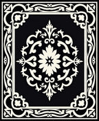Classic Black and White Floral Pattern Rug