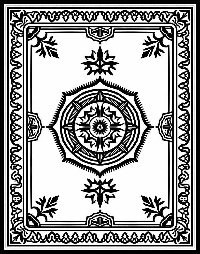 Intricate Circular Floral Border Design Rug