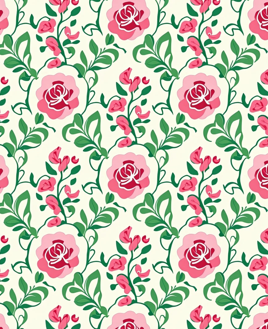 Vibrant Pink Rose Vine Design Rug
