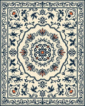Cream Navy Floral Medallion Rug