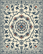 Cream Navy Floral Medallion Rug